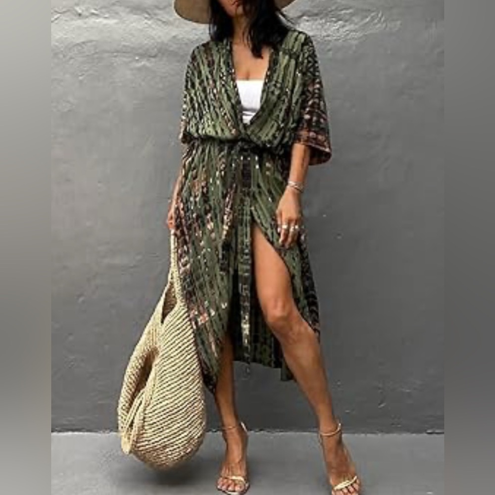 Elegant Green and Brown Swim Coverup